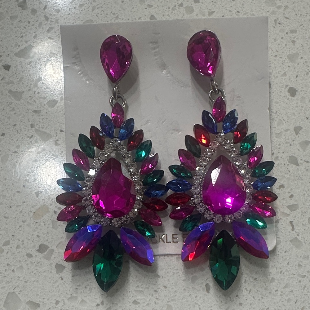 Vibrant Multicolor Teardrop Crystal Statement Earrings - Women Jewelry